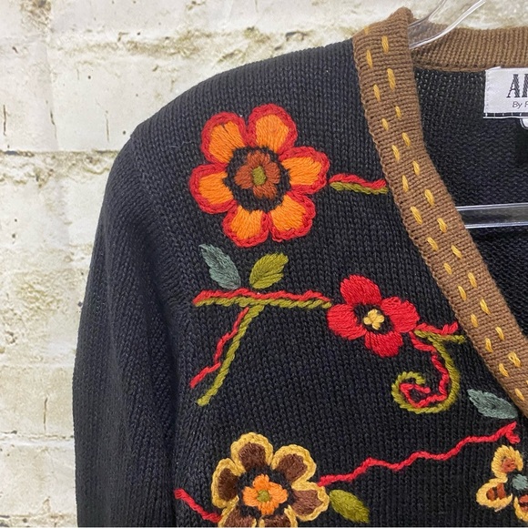 Vintage All Points By Reference Point Black Brown Floral Embroidered - Picture 2 of 7